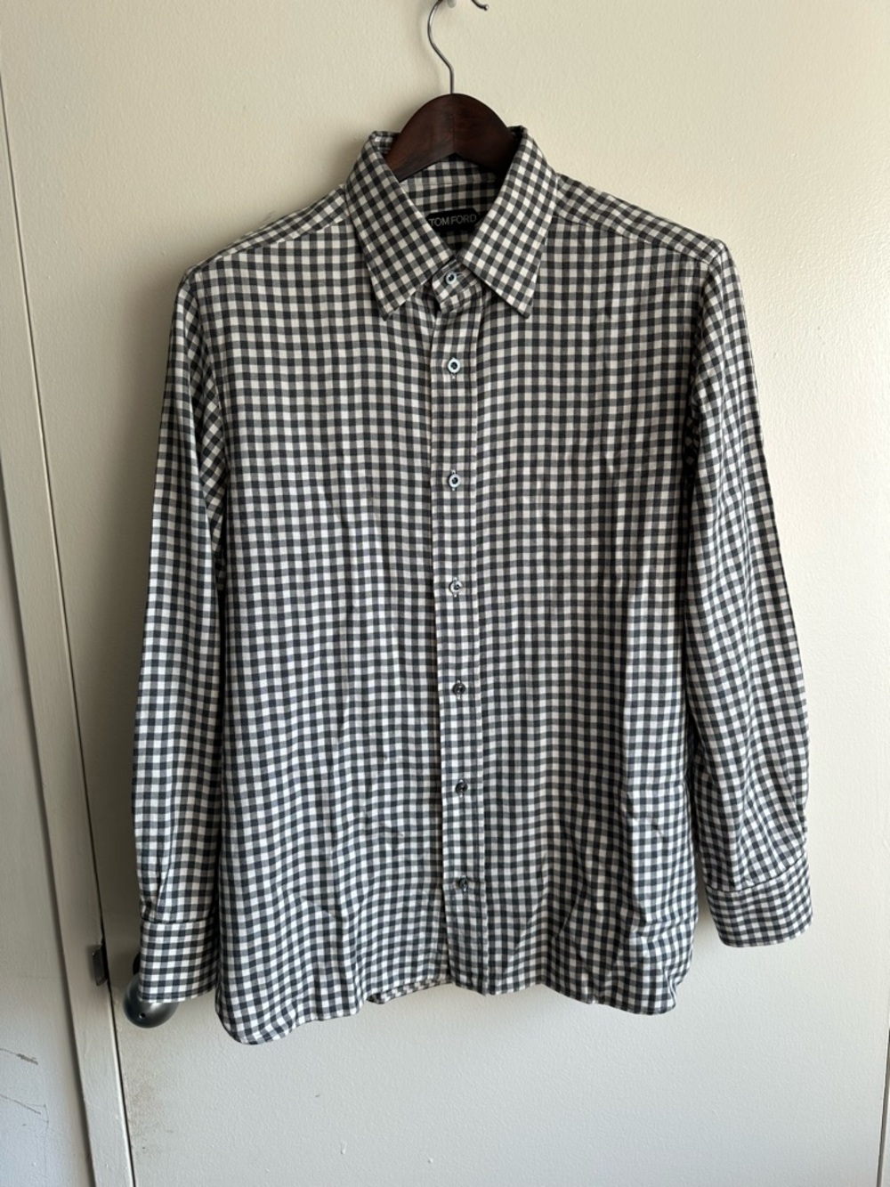 Tom Ford Black & White Gingham Button-Up Flannel Shirt IT42